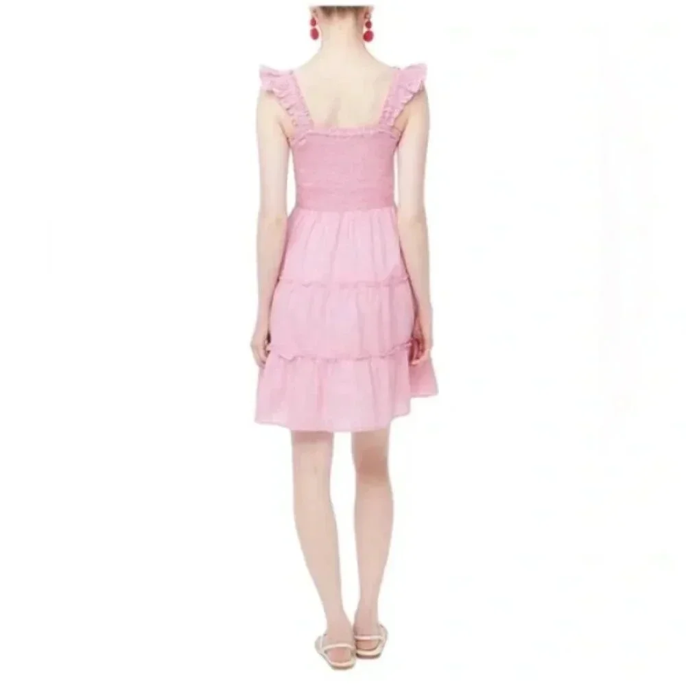 J Crew Striped smocked tiered mini dress in pink/white size Large - Picture 11 of 13